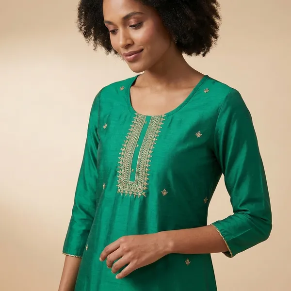 Green_silk_Premium_Embroidered_Kurti_For_Women