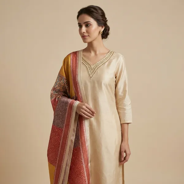 Cream_Chanderi_Dupatta_Silk_Kurta_3Pc_Suit_Kurta_Set_For_Women