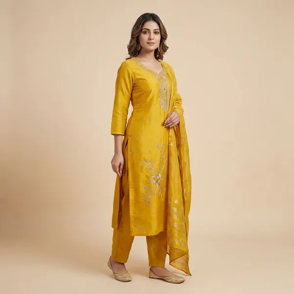 Golden_Yellow_Mulmul_Cotton_3Pc_Suit_Kurta_Set_For_Women