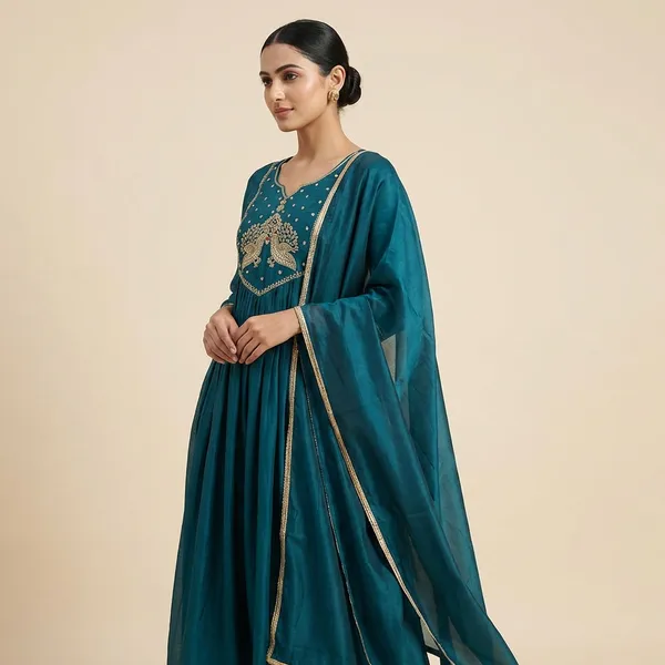 Teal_Blue_Mull_chandheri_Heavy_3Pc_Suit_Salwar_Suit_Set_For_Women