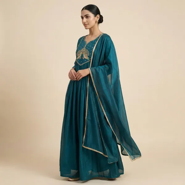 Teal_Blue_Mull_chandheri_Heavy_3Pc_Suit_Salwar_Suit_Set_For_Women