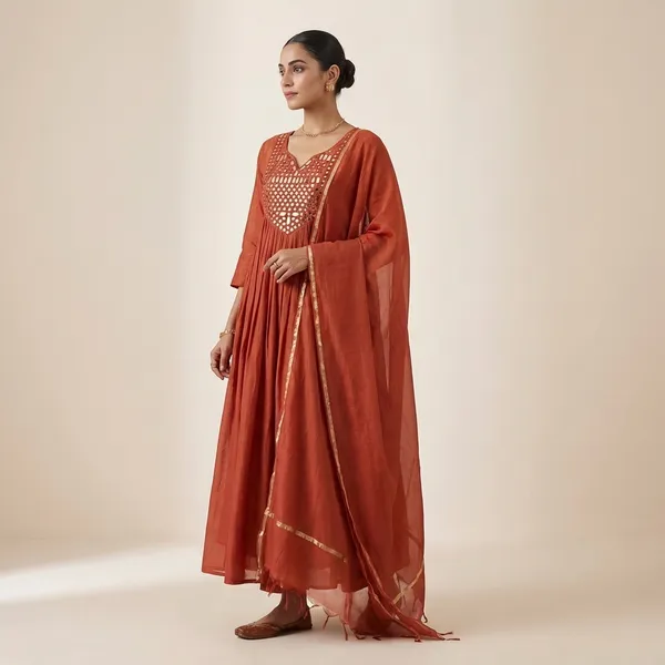 Rust_Orange_Cotton_Silk_Anarkali_Set_For_Women