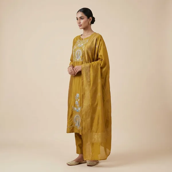 Mustard_Gold_Chanderi_Silk_Straight_Suit_Set_For_Women