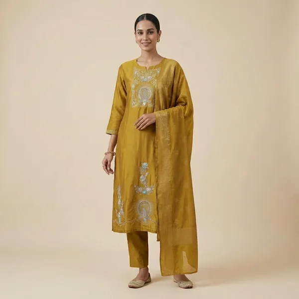 Mustard_Gold_Chanderi_Silk_Straight_Suit_Set_For_Women