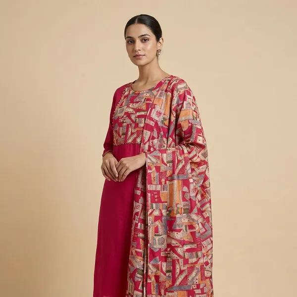 Pink_Cotton_Kurta_Pant_Dupatta_3_Pc_Suit_For_Women