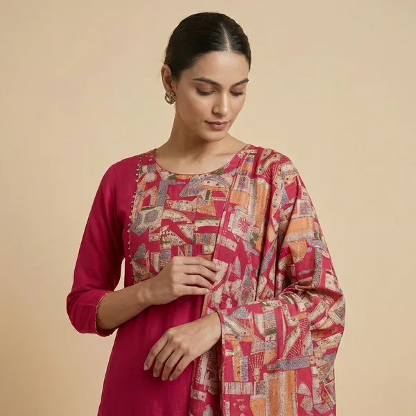 Pink_Cotton_Kurta_Pant_Dupatta_3_Pc_Suit_For_Women