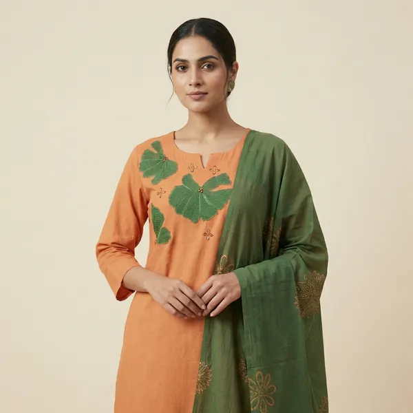 Light_Orange_Cotton_Kurta_Pant_Dupatta_3_Pc_Suit_For_Women