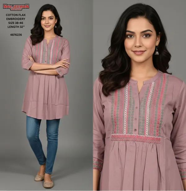 Dusty_Rose_Dobby_Cotton_Premium_Tunic_Short_Kurti_For_Women