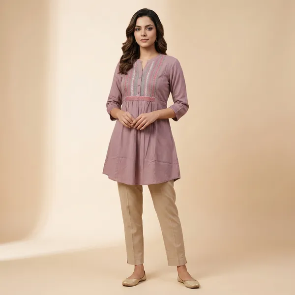 Dusty_Rose_Dobby_Cotton_Premium_Tunic_Short_Kurti_For_Women