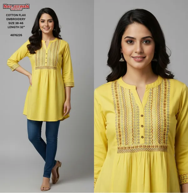 Lemon_Dobby_Cotton_Premium_Tunic_Short_Kurti_For_Women