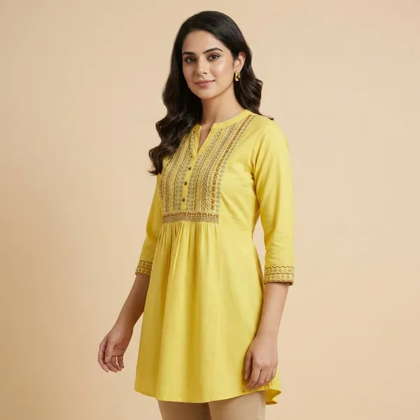 Lemon_Dobby_Cotton_Premium_Tunic_Short_Kurti_For_Women