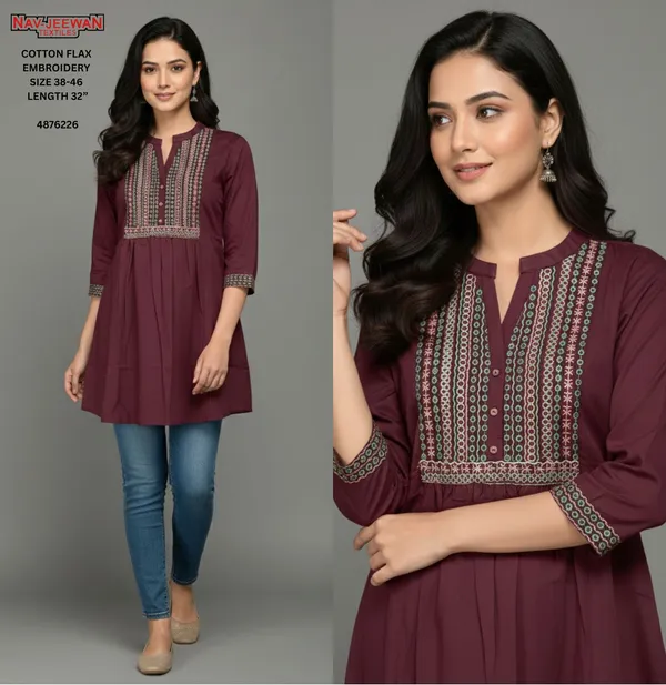Wine_Dobby_Cotton_Premium_Tunic_Short_Kurti_For_Women
