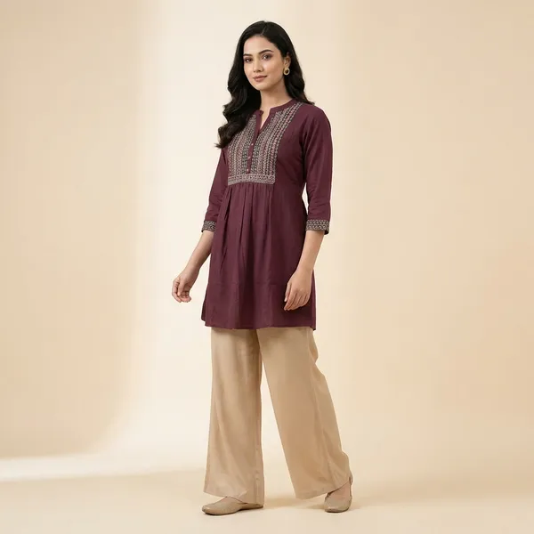 Wine_Dobby_Cotton_Premium_Tunic_Short_Kurti_For_Women