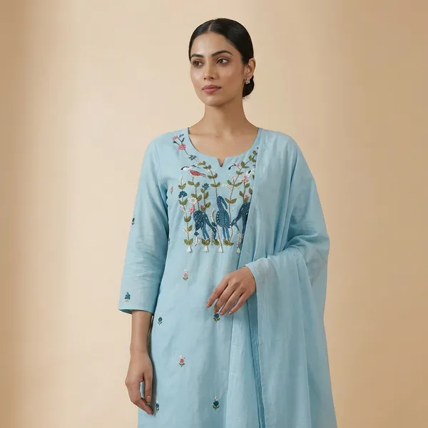 Sky_Blue_Cotton_Kurta_Pant_Dupatta_3_Pc_Suit_For_Women