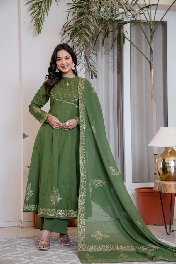 Olive_Green_Cotton_Premium_Angrakha_Anarkali_3_Pc_Suits_For_Women
