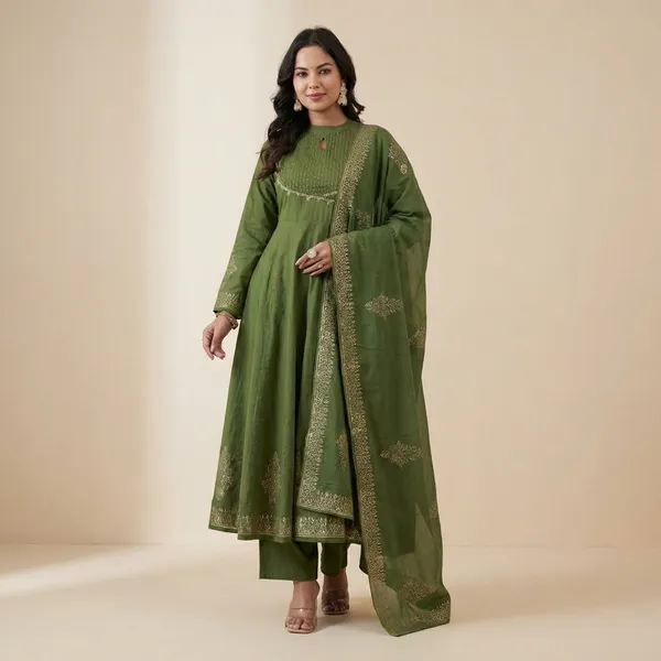 Olive_Green_Cotton_Premium_Angrakha_Anarkali_3_Pc_Suits_For_Women