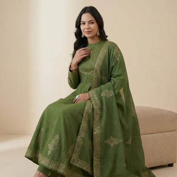 Olive_Green_Cotton_Premium_Angrakha_Anarkali_3_Pc_Suits_For_Women
