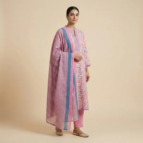 Candy_Pink_Cotton_Premium_Straight_Dress_3_Pc_Suits_For_Women