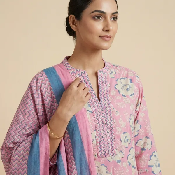 Candy_Pink_Cotton_Premium_Straight_Dress_3_Pc_Suits_For_Women