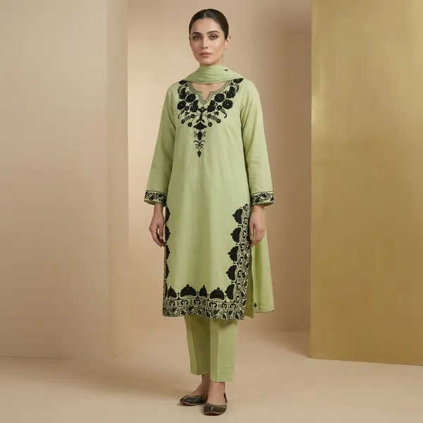 Pistachio_Green_Cotton_Premium_Straight_Dress_3_Pc_Suits_For_Women