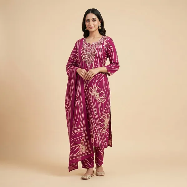 Purplish_Red_Cotton_Premium_Straight_Dress_3_Pc_Suits_For_Women