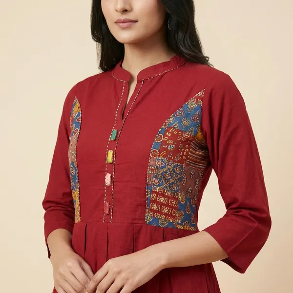 Maroon_Cotton_A-line_Palazzo_2_Pc_Kurti_Sets_For_Women