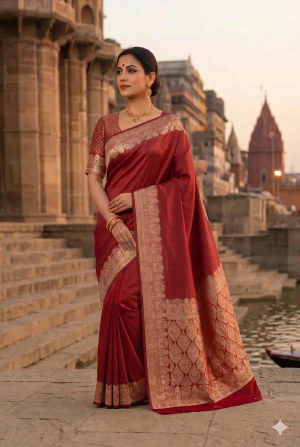Maroon_Banarasi_Silk_Zardozi_Work_Saree_For_Women