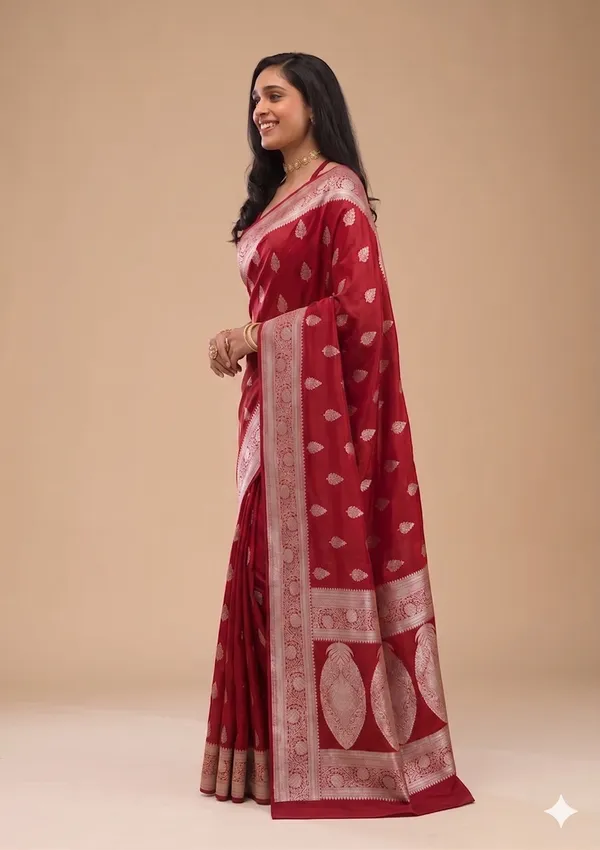 Red_Banarasi_Silk_Zardozi_Work_Saree_For_Women