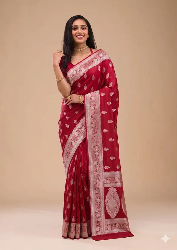 Red_Banarasi_Silk_Zardozi_Work_Saree_For_Women