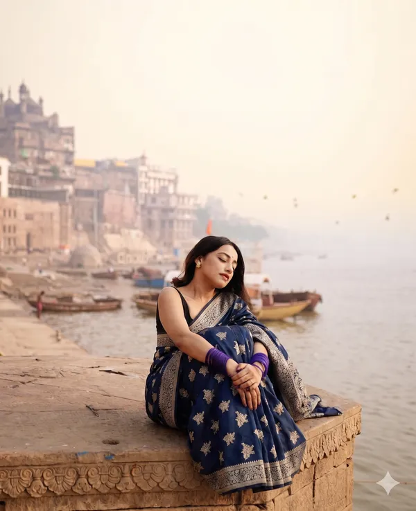 Blue_Banarasi_Silk_Zardozi_Work_Saree_For_Women