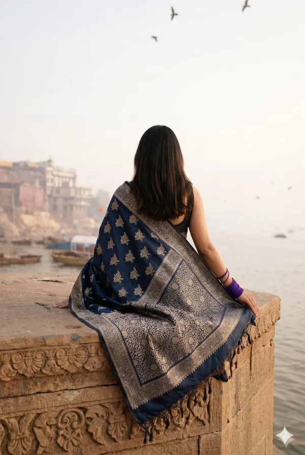 Blue_Banarasi_Silk_Zardozi_Work_Saree_For_Women