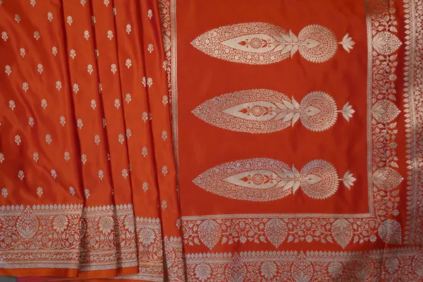 Orange_Banarasi_Silk_Zardozi_Work_Saree_For_Women