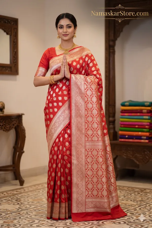 Red_Banarasi_Silk_Zardozi_Work_Saree_For_Women