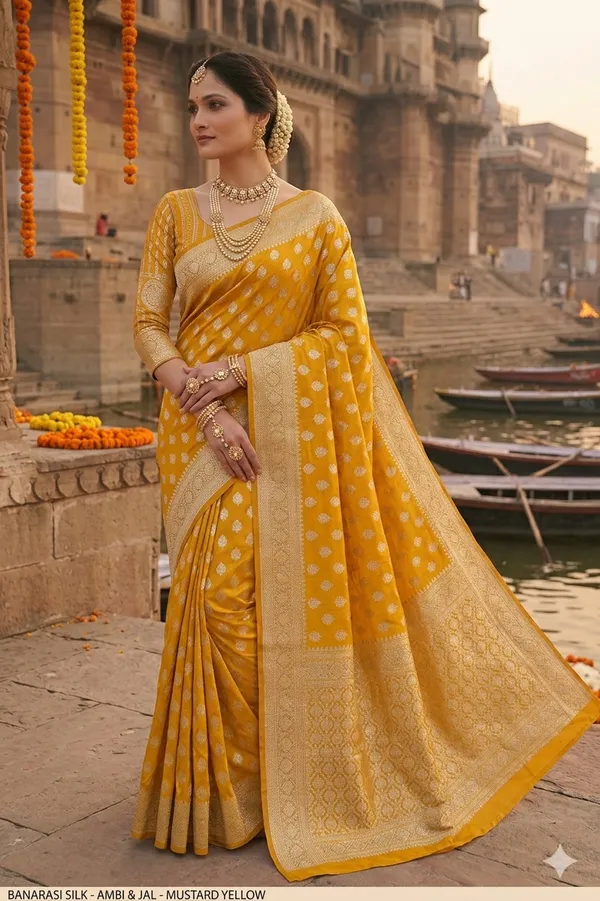 Yellow_Banarasi_Silk_Zardozi_Work_Saree_For_Women