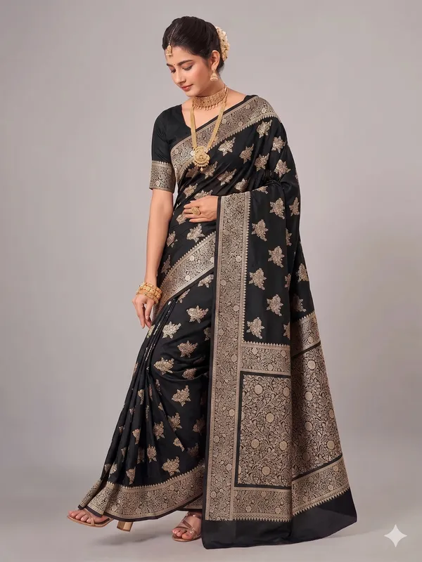 Black_Banarasi_Silk_Zardozi_Work_Saree_For_Women