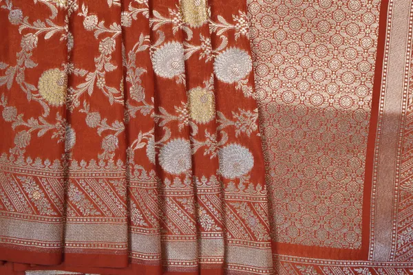 Orange_Banarasi_Silk_&_Zardozi_Work_Saree_For_Women