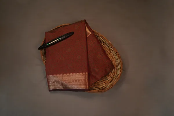 Brown_Banarasi_Silk_Zardozi_Work_Saree_For_Women