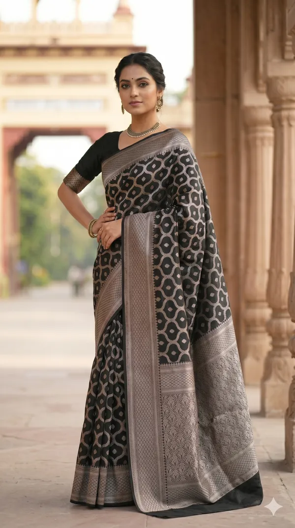 Black_Banarasi_Silk_Zardozi_Work_Saree_For_Women