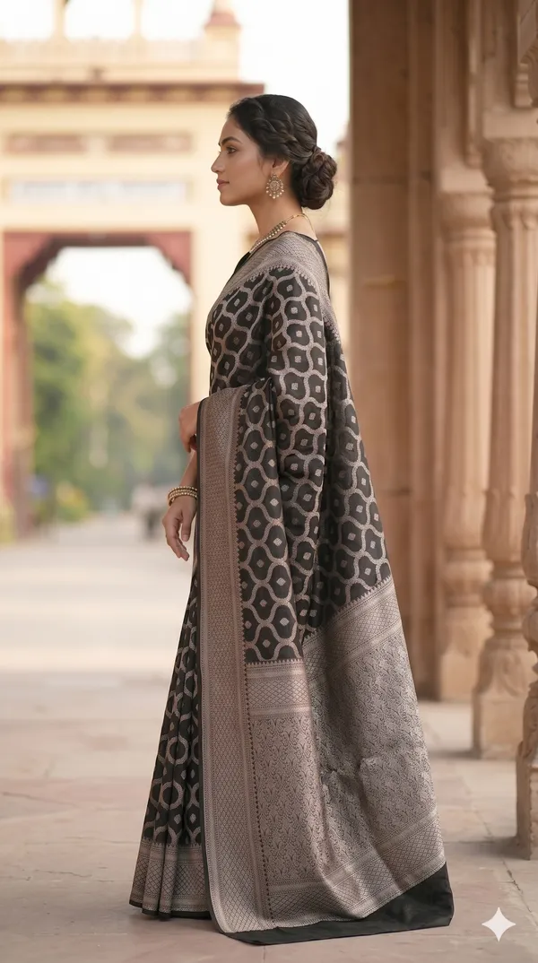 Black_Banarasi_Silk_Zardozi_Work_Saree_For_Women