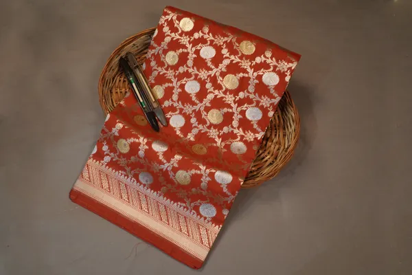 Orange_Banarasi_Silk_&_Zardozi_Work_Saree_For_Women