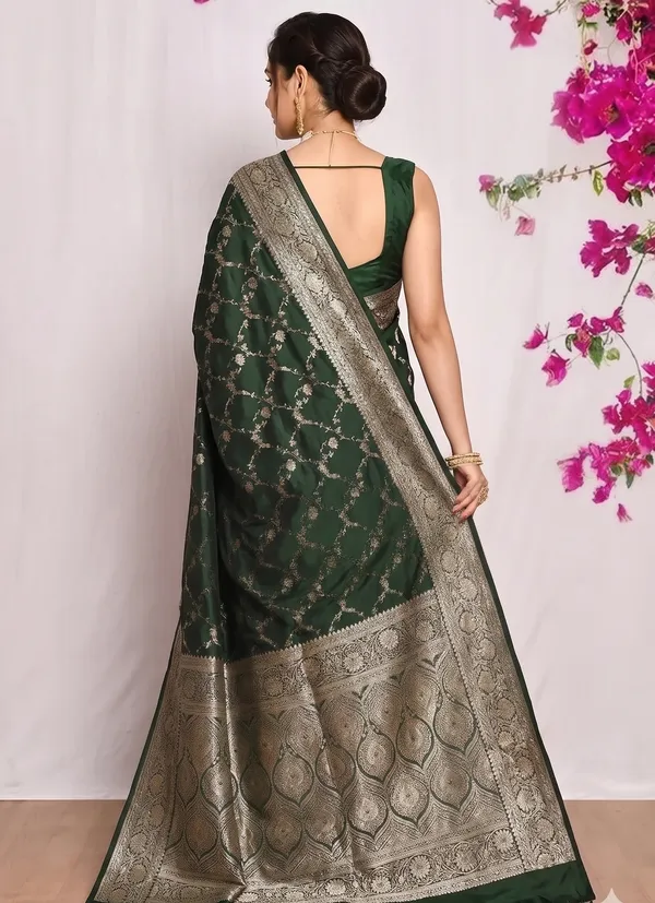 Bottle_Green_Banarasi_Silk_Zardozi_Work_Saree_For_Women