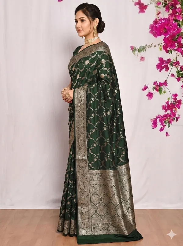 Bottle_Green_Banarasi_Silk_Zardozi_Work_Saree_For_Women