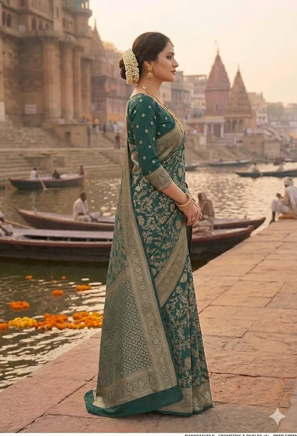 Bottle_Green_Banarasi_Silk_Zardozi_Work_Saree_For_Women