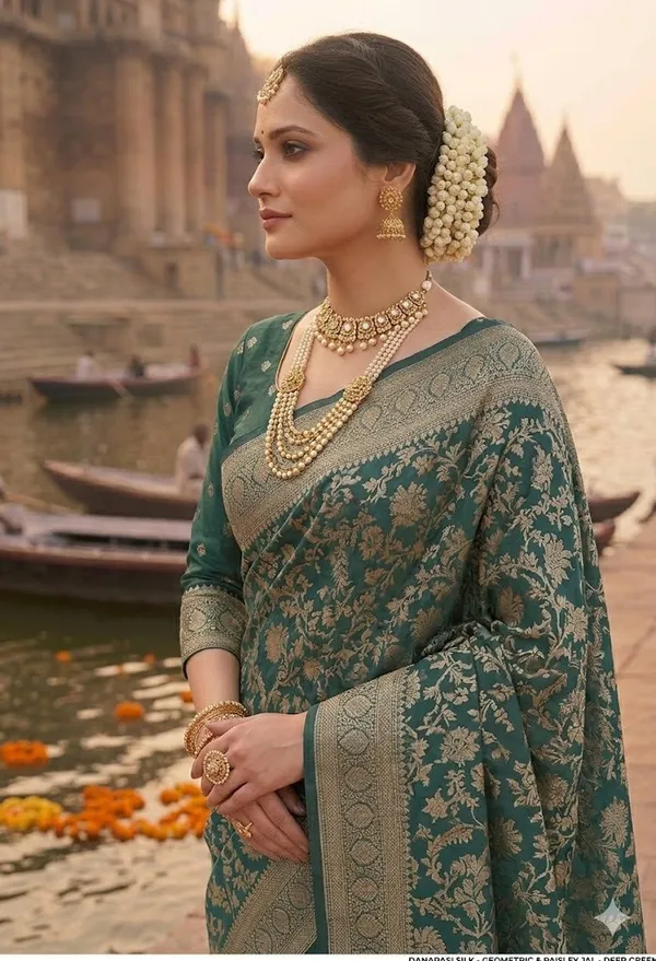 Bottle_Green_Banarasi_Silk_Zardozi_Work_Saree_For_Women