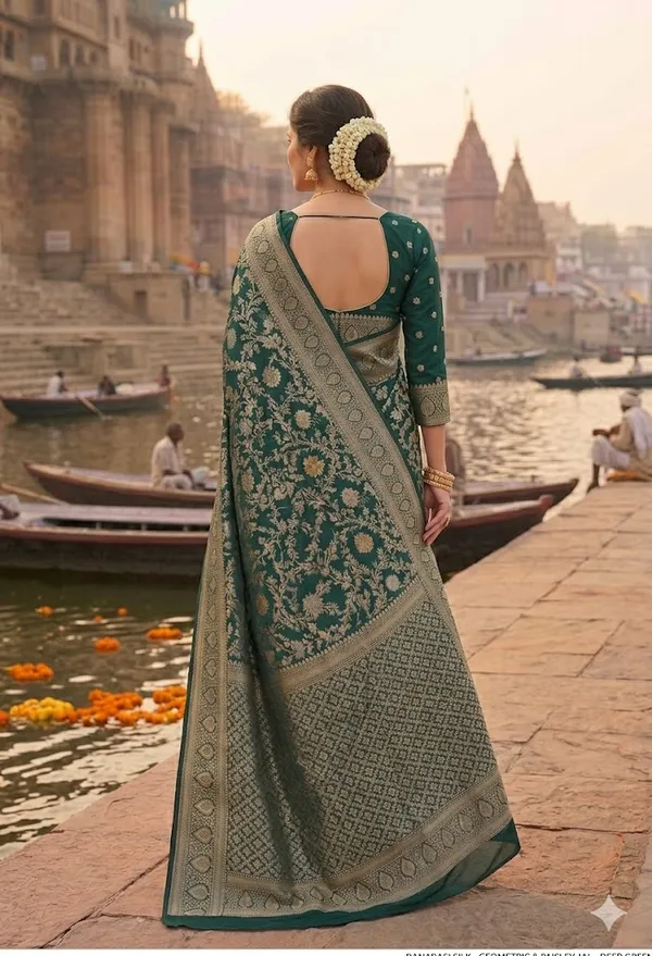 Bottle_Green_Banarasi_Silk_Zardozi_Work_Saree_For_Women