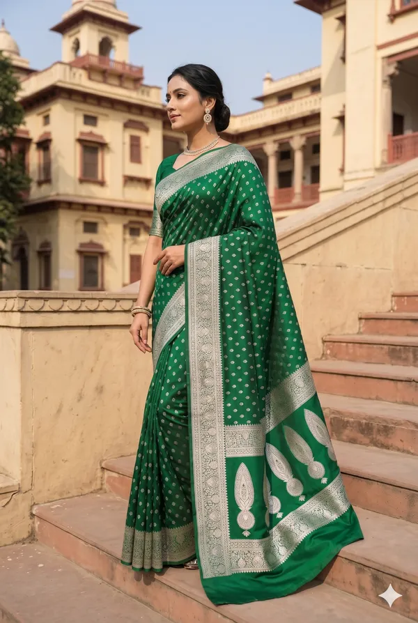 Green_Banarasi_Silk_Zardozi_Work_Saree_For_Women