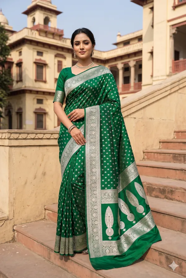 Green_Banarasi_Silk_Zardozi_Work_Saree_For_Women