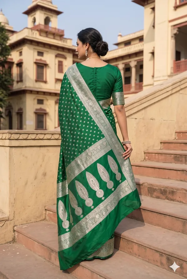 Green_Banarasi_Silk_Zardozi_Work_Saree_For_Women