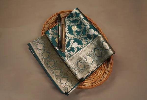 Bottle_Green_Banarasi_Silk_Zardozi_Work_Saree_For_Women