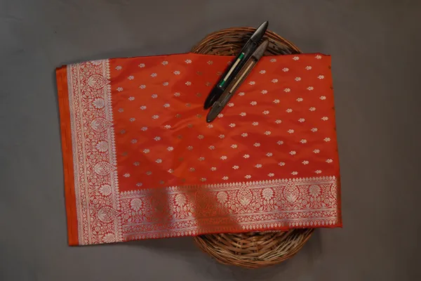Orange_Banarasi_Silk_Zardozi_Work_Saree_For_Women